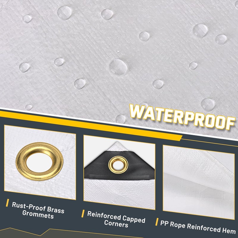 Kesfitt Tarp Heavy Duty Waterproof 10x10FT,16 Mil Thick Tarps Tear&Fade Resistant,UV Resistant,Poly Tarp Cover with Grommets and Reinforced Edges for Outdoor Camping Pools Boat Car(White) - Image 2